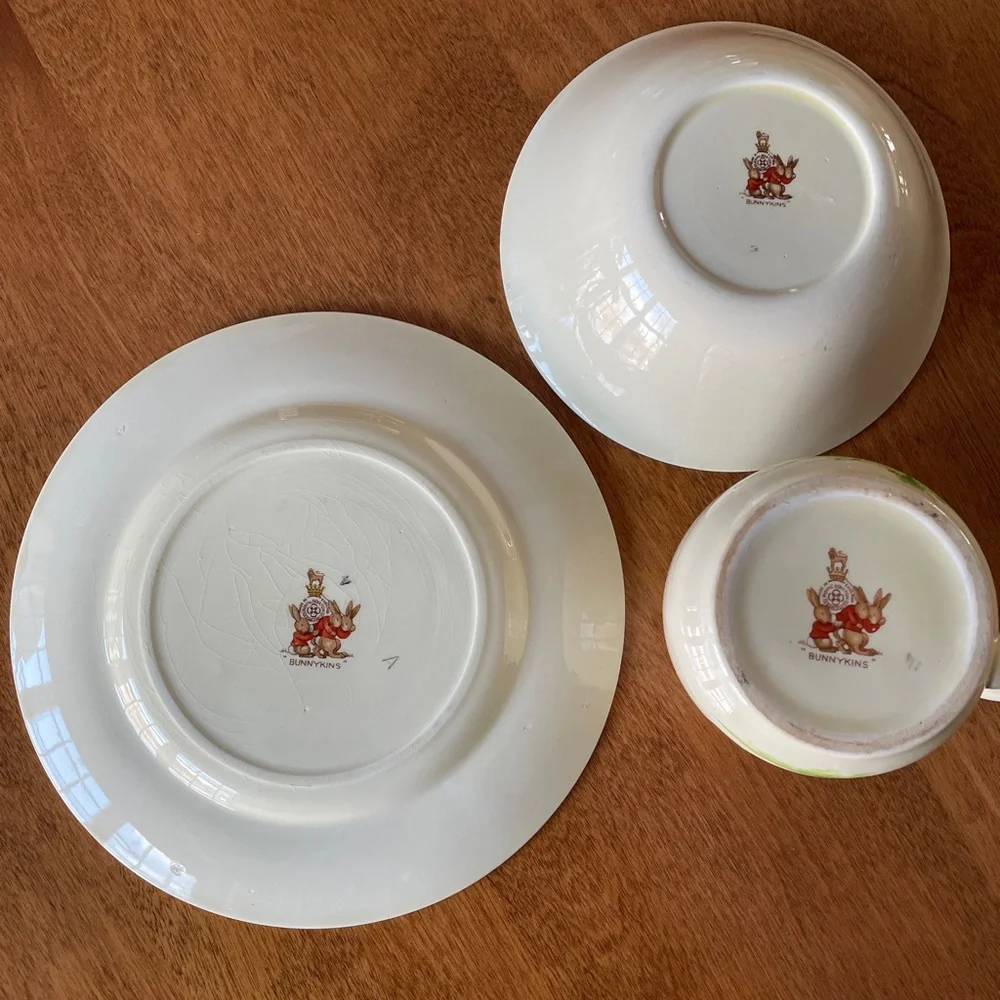Royal Doulton Bunnykins 3 Piece Set - Vintage 1930-1950’s, “A” Stamped Back